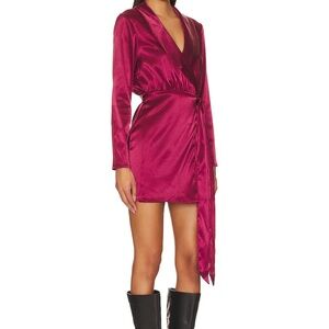 Elegant Satin Wrap Dress in Burgundy from Revolve